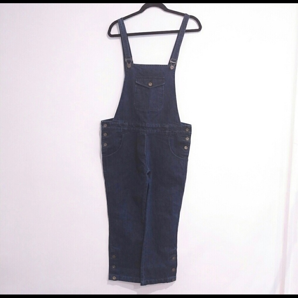 Navy denim cropped overalls
